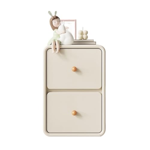 RUNZE765Z Nachtisch Nachttisch aus Holz, klein, ultraschmal, seitlicher Clip-Organizer, Aufbewahrungsschrank, beige, Doppelschublade Nachtkommode(Klein) von RUNZE765Z