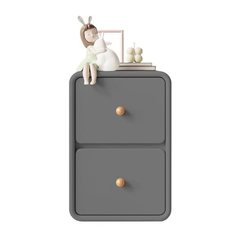 RUNZE765Z Nachtisch Nachttisch aus Holz, klein, ultraschmal, seitlicher Clip-Organizer, Aufbewahrungstruhe, grau, Doppelschublade Nachtkommode(XS) von RUNZE765Z