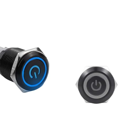 12/16/19/22mm Schwarz shell Push Button Switch Metall Wasserdicht Rastend Momentary LED Licht Auto motor Power Schalter Blau Rot(Blue Ring Power,12MM_SELF LOCKING_110-220V(220V)) von RUNZTXZH