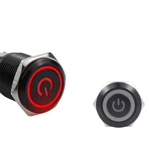 12/16/19/22mm Schwarz shell Push Button Switch Metall Wasserdicht Rastend Momentary LED Licht Auto motor Power Schalter Blau Rot(Red Ring Power,12MM_SELF LOCKING_3-6V(5V)) von RUNZTXZH