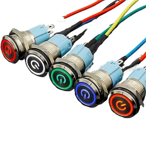 16mm rot blau gelb grün weiß Licht Heißer Auto Auto Metall LED Power Push Button Switch Selbst locking Typ Auf-off 5V 12V 24V 220V(White,12V) von RUNZTXZH