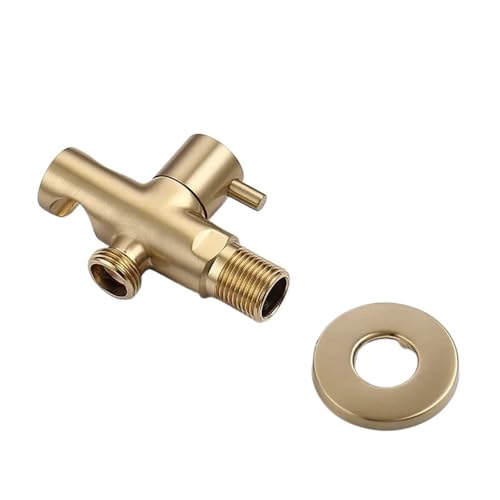 Messing Bidet Wasserhahn Ventil Zubehör Gold Schwarz Chrom Grau Einzelnes Kaltwasserventil Tragbares Bidet Wasserhahn Ventil Dusche Toilette(Brushed gold valve) von RUNZTXZH