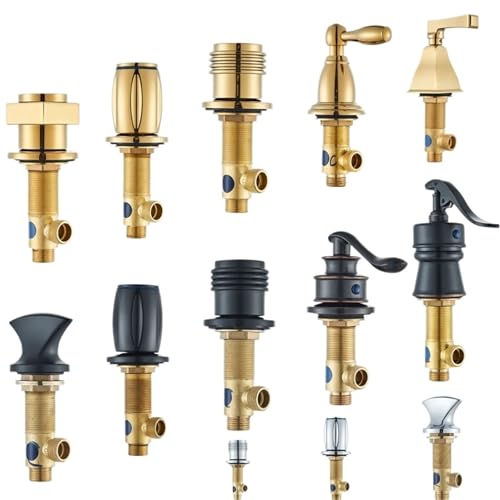 Messing-Einlass-/Auslassschalter, Ventil, Kaltwasserschalter oder Warmwasserschalter for 3-Loch-Waschtischarmatur, Badewanne, 5-Loch-Armatur(Golden Cold B) von RUNZTXZH