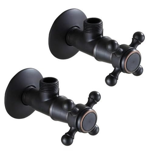 Messing Kreuz Griffe Badezimmer Winkel Absperrventil 1/2 "Male x 1/2" Außengewinde Bad Zubehör mzh310(Black Color A2) von RUNZTXZH