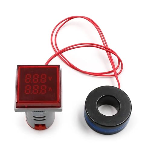 RUNZTXZH Mini Digital Voltmeter Amperemeter 22mm Quadratisch AC 20-500V 0-100A Amp Volt Spannungstester Meter Dual LED Anzeige Pilot Lampe Licht(Red) von RUNZTXZH