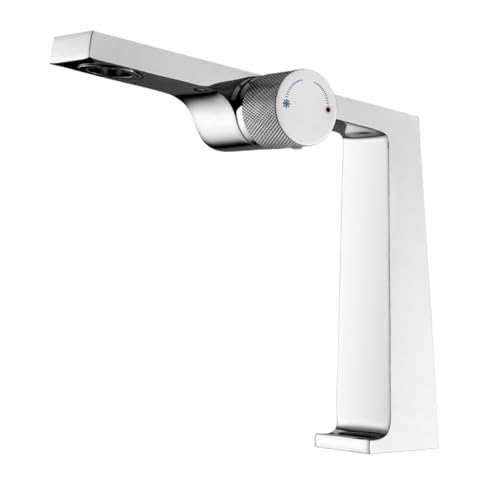 Schwarzer Badezimmerhahn aus Messing mit minimalistischem, modernem Design, Keramikventilkern, Einloch-Waschtischmischer for Warm- und Kaltwasser(Chrome,G9/16) von RUNZTXZH