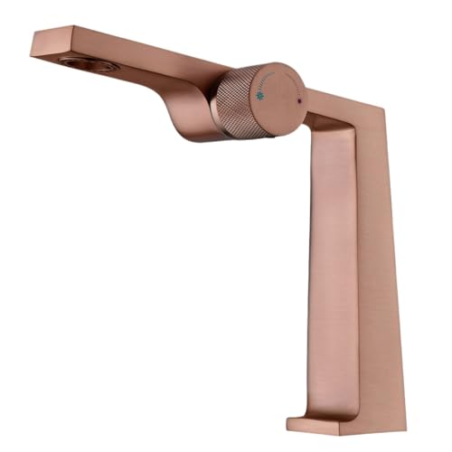 Schwarzer Badezimmerhahn aus Messing mit minimalistischem, modernem Design, Keramikventilkern, Einloch-Waschtischmischer for Warm- und Kaltwasser(Shiny Rose Gold,G3/8) von RUNZTXZH