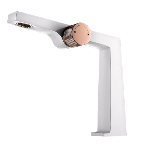 Schwarzer Badezimmerhahn aus Messing mit minimalistischem, modernem Design, Keramikventilkern, Einloch-Waschtischmischer for Warm- und Kaltwasser(White,G9/16) von RUNZTXZH