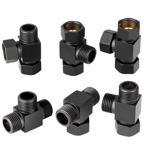 Schwarzer G1/2-Messing-Dreiwege-Splitter, Live-Verbindung, Wasserhahn, Dreiwege-Splitter, Ein-in-Zwei-out-Verbindung, Wasserrohr-Armaturen(03) von RUNZTXZH