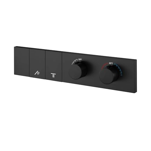 Thermostatventilschalter mit Druckknopf for Badezimmerarmaturen, Messing, Hauptkörper, verdeckter Mischer for Duschsystem-Controller(Black 2 Functions) von RUNZTXZH