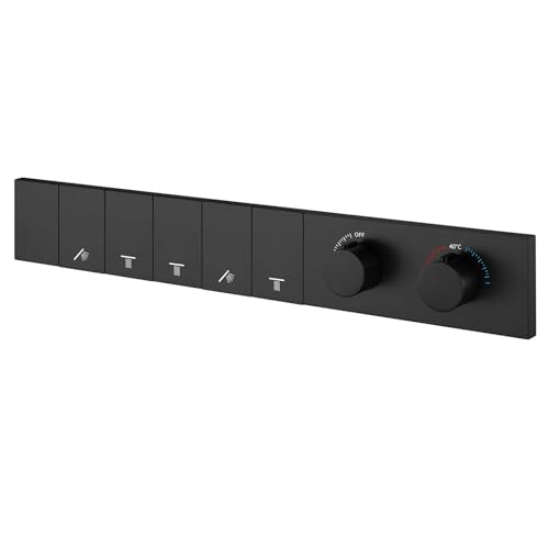 Thermostatventilschalter mit Druckknopf for Badezimmerarmaturen, Messing, Hauptkörper, verdeckter Mischer for Duschsystem-Controller(Black 5 Functions) von RUNZTXZH
