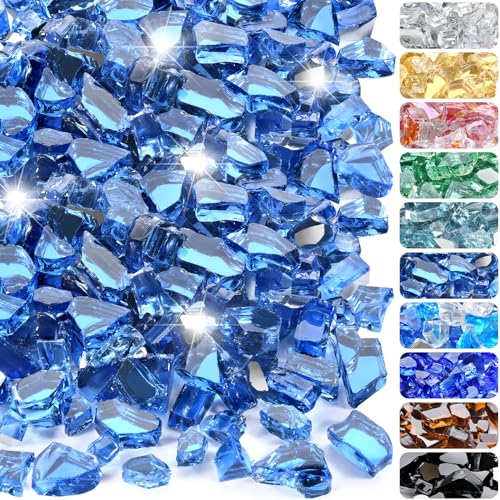 RUOJAS 9,1 kg Feuerglas 1/2 Zoll hoch reflektierend gehärtete Feuerstelle Glasfelsen für Kamin, Feuerstelle, Tisch, Feuerschale und Landschaftsbau (Pazifikblau) von RUOJAS