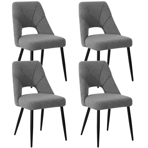 RUOVU Teddy Stoff Esszimmerstühle 4er Set,Stühle Esszimmer mit Hohler Rückenlehne, Gepolsterte Küchenstühle,Dining Chairs mit Metallbeinen 150kg Belastbar von RUOVU