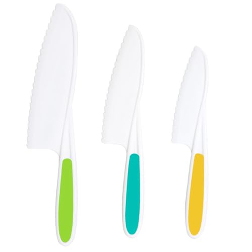 Kindermesser 3-Teiliges Kinder Sicherheit Kochmesser Küchenmesser Set,kindermesser ab 2 Jahre Schneiden zum Schneiden und Kochen von Obst Oder Gemüse Weinachten Geburtstag (Grün + Blau + Gelb) von RUOXIXI