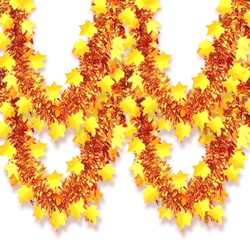 Lametta-Girlande, glänzend, hängend, Ahornblatt, metallisch, gedreht, Herbstdekoration für Herbst, Party, Zuhause, Treppen, Innen- und Außenbereich, 1,8 m, goldfarben Lametta-Girlande, glänzend, hängend, Ahornblatt, metallisch, gedreht, Herbstdekoration für Herbst, Party, Zuhause, Treppen, Innen- und Außenbereich, 1,8 m, goldfarben von RUPOFUZA