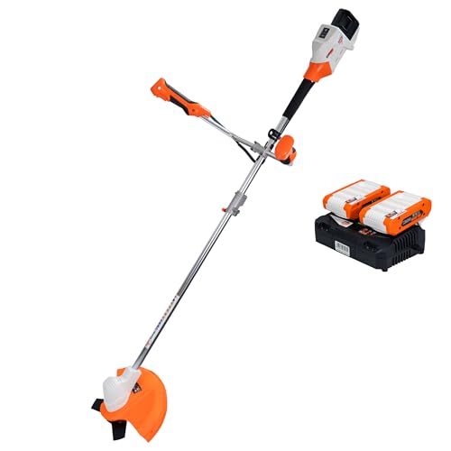 RURIS 3044e Akku-Motorsense – bürstenloser Motor, Schnittbreite 300 mm (Faden) / 255 mm (Klinge), ergonomische Griffe, Akku 2 x 20 V Li-Ion 4 Ah und Doppel-Ladegerät enthalten von RURIS POWER FOR NATURE