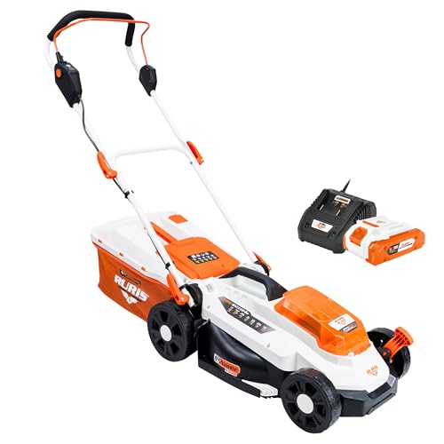 RURIS Akku-Rasenmäher RXI3324e – Schnittbreite 33 cm, Höhe 25 – 75 mm, 3-in-1-Funktion (Auffahren, Heckauswurf, Mulching), Lithium-Ionen-Akku 20 V 4 Ah und Ladegerät inklusive von RURIS POWER FOR NATURE