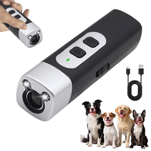Anti Bell Gerät Hunde, Ultraschall Hundeabwehr, Wiederaufladbar Antibell Ultraschall Gerät, Antibell Ultraschall Gerät mit 3 Einstellbaren Frequenzen LED-Taschenlampe, Bellstopp für Hunde von RURIZHONGTIAN