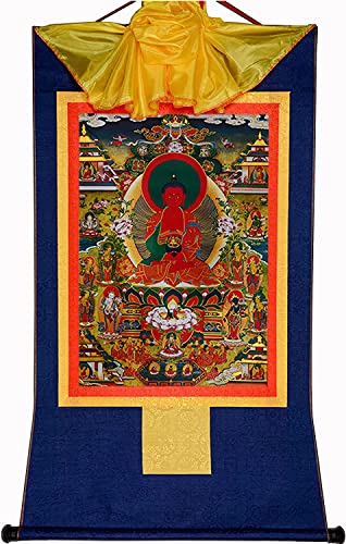Bild Seidenrolle,Rollenbild for Aufhängen,Seidenrolle,Tibetische Thangka,Amidabha im Reinen Land,Elysium von(Blu,Small(35cm*27cm)) von RURUR