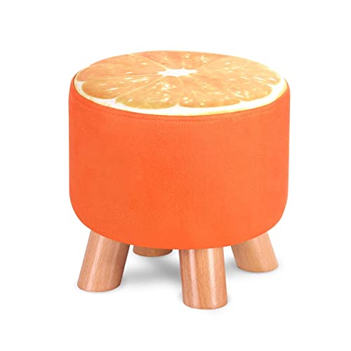 Fußhocker aus Leder, Schuhwechselhocker, Runde Fußhocker mit Obstholzbeinen for das Wohnzimmer und das Schlafzimmer(Orange) von RURUR