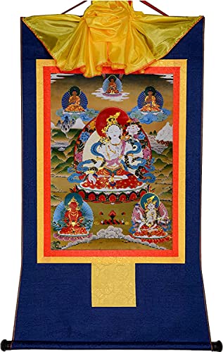 RURUR Bild Seidenrolle,Rolle Hängende Malerei,Seidenrolle Malerei,Tibetische Thangka,Tantrische Tibetische Buddhistische Thangka Wand(Blu,Medium(62cm*47cm)) von RURUR