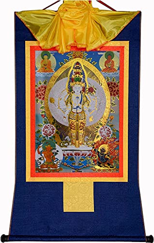 RURUR Bild Seidenrolle,Rolle Hängende Malerei,Seidenrolle Malerei,Tibetische Thangka,Tausend bewaffnete Avalokitesvara,Padmapani(Blu,Medium(62cm*47cm)) von RURUR
