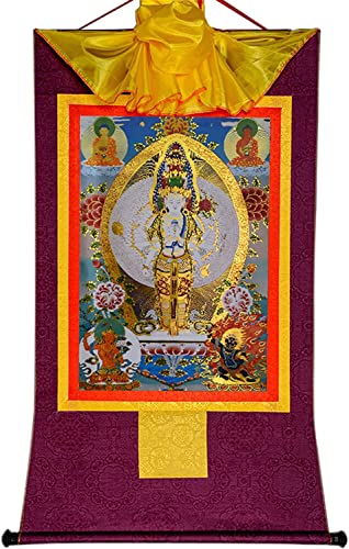 RURUR Bild Seidenrolle,Rolle Hängende Malerei,Seidenrolle Malerei,Tibetische Thangka,Tausend bewaffnete Avalokitesvara,Padmapani(Purple,Medium(62cm*47cm)) von RURUR