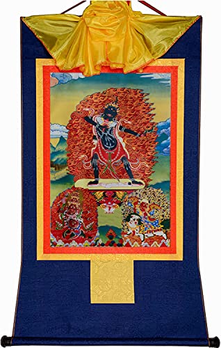 RURUR Bild Seidenrolle,Rolle for Aufhängen,Seidenrolle,Tibetische Thangka,DREI Dharmapalas der Gelugpa,Palden(Blu,Small(35cm*27cm)) von RURUR