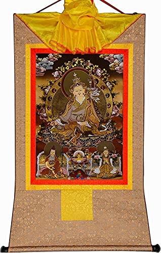 RURUR Bild Seidenrolle,Rolle for Aufhängen,Seidenrolle,Tibetische Thangka,DREI Formen von Guru Rinpoche,Padmasambhava,Lotus(Beige,Large(85cm*63cm)) von RURUR