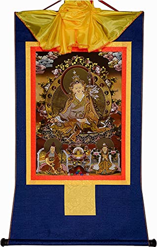RURUR Bild Seidenrolle,Rolle for Aufhängen,Seidenrolle,Tibetische Thangka,DREI Formen von Guru Rinpoche,Padmasambhava,Lotus(Blu,Medium(62cm*47cm)) von RURUR
