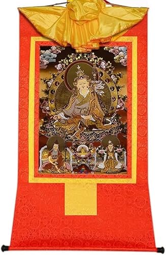 RURUR Bild Seidenrolle,Rolle for Aufhängen,Seidenrolle,Tibetische Thangka,DREI Formen von Guru Rinpoche,Padmasambhava,Lotus(Red,Large(85cm*63cm)) von RURUR