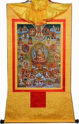 RURUR Bild Seidenrolle,Rollenbild for Aufhängen,Seidenrolle,Tibetische Thangka,Guru-Heiliger Padmasambhava und Gottheiten von Nyingma(Unique Colour,Large(85cm*63cm)) von RURUR