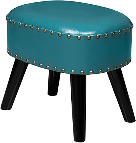 RURUR Fußhocker aus Leder, Schuhwechselhocker, 16-Zoll-Fußstütze unter dem Schreibtisch, mit Kunstleder gepolsterter Schuhwechselhocker, Kleiner Ankleidestuhl, Bank aus Massivholz(Blue) von RURUR