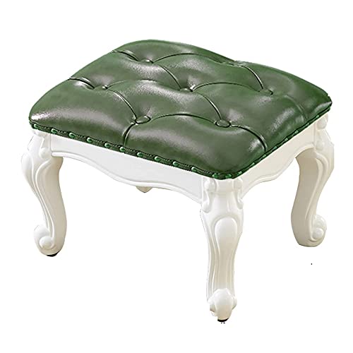 RURUR Fußhocker aus Leder, Schuhwechselhocker, kleines, niedriges, weiches Kissen im europäischen Stil, Massivholz, multifunktional(Green,40Cm) von RURUR
