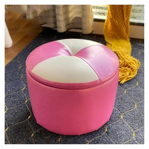 RURUR Fußhocker aus Leder, Schuhwechselhocker, moderner runder Fußhocker mit Stauraum(Pink White,29x33cm) von RURUR