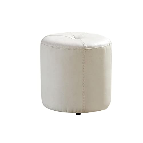 RURUR Fußhocker aus Leder, Schuhwechselhocker, runder Schuhwechselhocker aus Rindsleder, Poufs for Schlafzimmer und Wohnzimmer(Beige White,32x32cm) von RURUR