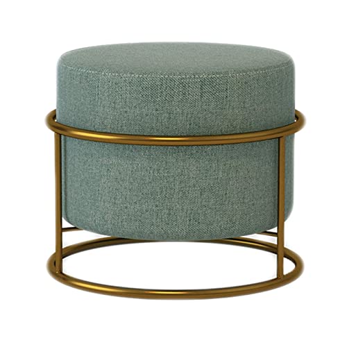 RURUR Fußhocker aus Leder, Wechselschuhhocker, rund, weich getuftet, moderner Sitzpuff aus Leinen, gepolsterter Wechselschuhhocker for Zuhause, Wohnzimmer, Schlafzimmer, Büro(Linen Cyan) von RURUR