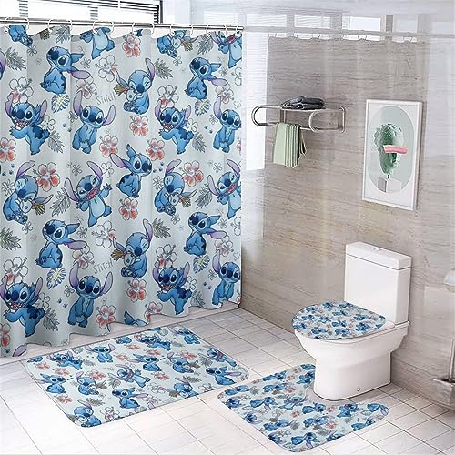 RUTIFY 4-teiliges Cartoon-Duschvorhang-Set mit rutschfesten Teppichen, WC-Deckelbezug und Badematten-Vorhang für Badezimmer-Set, Dekoration, 183 x 183 cm RUTIFY 4-teiliges Cartoon-Duschvorhang-Set mit rutschfesten Teppichen, WC-Deckelbezug und Badematten-Vorhang für Badezimmer-Set, Dekoration, 183 x 183 cm von RUTIFY