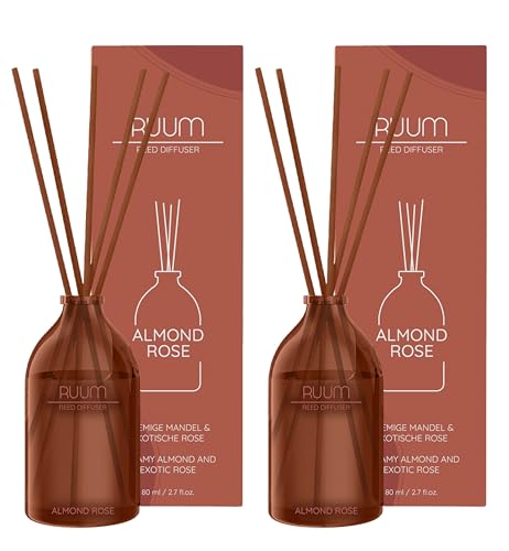 RUUM Reed Diffuser Duftstäbchen Duftvase - Edler Raumduft In Glasvase (2er Pack) 80 ml (Almond Rose) von RUUM