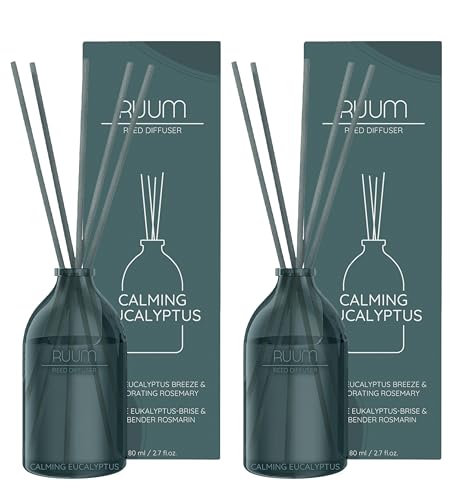 RUUM Reed Diffuser Duftstäbchen Duftvase - Edler Raumduft In Glasvase (2er Pack) 80 ml (Calming Eucalyptus) von RUUM
