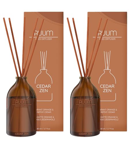 RUUM Reed Diffuser Duftstäbchen Duftvase - Edler Raumduft In Glasvase (2er Pack) 80 ml (Cedar Zen) von RUUM