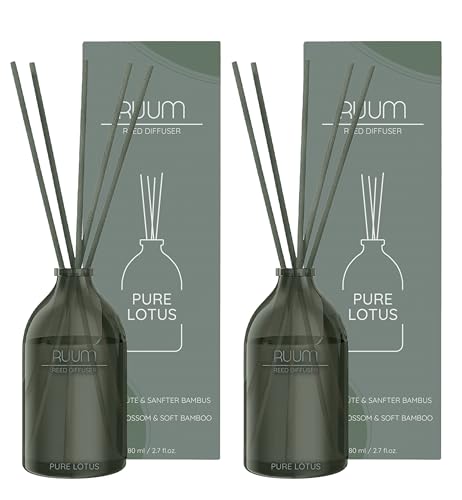RUUM Reed Diffuser Duftstäbchen Duftvase - Edler Raumduft In Glasvase (2er Pack) 80 ml (Pure Lotus) von RUUM