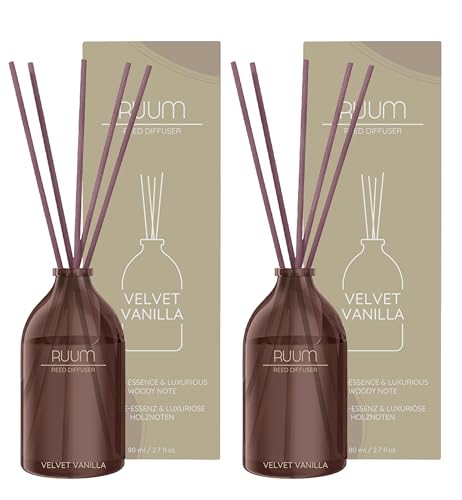 RUUM Reed Diffuser Duftstäbchen Duftvase - Edler Raumduft In Glasvase (2er Pack) 80 ml (Velvet Vanilla) von RUUM