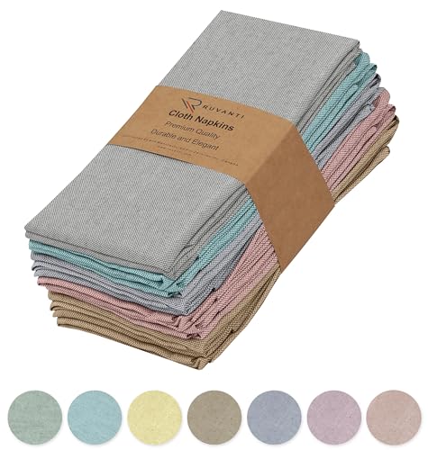 Ruvanti 12 Stück Stoffservietten, 45.7x45.7 cm, weiche, wiederverwendbare Servietten, langlebig, waschbar, Tischservietten, Cocktail-Servietten für Partys, Hochzeiten – mehrfarbig von RUVANTI