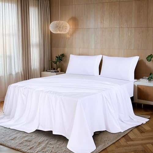 Ruvanti 4 Pcs King Size White Bed Sheets, Extra Soft Brushed 1800 Microfiber Sheet Set, Wrinkle Resistant, Breathable, Luxurious, Deep Pocket, Warm, Include 1 Flat Sheet, 1 Fitted Sheet, 2 Pillowcase. von RUVANTI