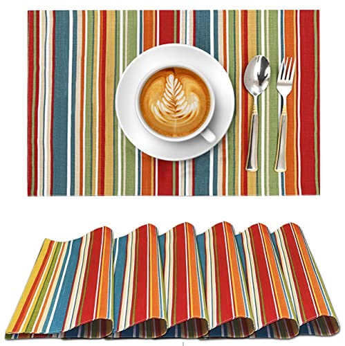Ruvanti Tischsets 100% Baumwolle 13x19 Zoll, Esstisch Platzsets Set von 6, Moderne Tischsets für Esstischdekoration, Küche & Tischwäsche, Kaffeematte für Weihnachtsessen - Multi Stripe von RUVANTI