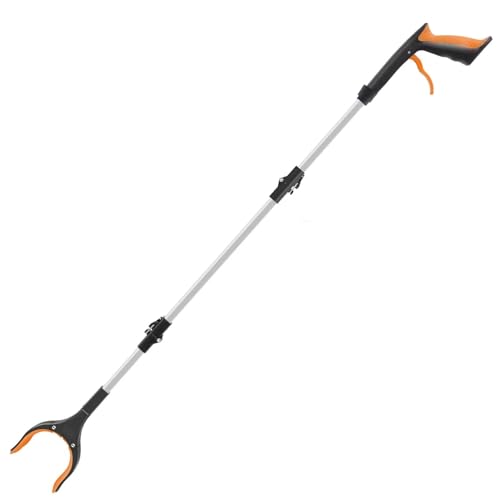 RUWLFE Greifzange Müllsammler-Greifer mit um 360 Grad drehbarem Clip, tragbarer, zusammenklappbarer Müllgreifer, Greifwerkzeug for ältere Menschen mit Rutschfester Backe(Orange) von RUWLFE