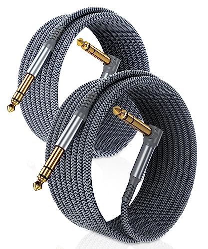 RUXELY 6.35mm TRS Gitarrenkabel 3M 2-Stück,90 Grad 1/4" Stecker Stereo Instrumentaenkabel,6.3 Klinke Guitar Cable,Symmetrische Audiokabel für E-Gitarre,Bässe,Tastaturen,Verstärker,Amp,Lautsprecher von RUXELY