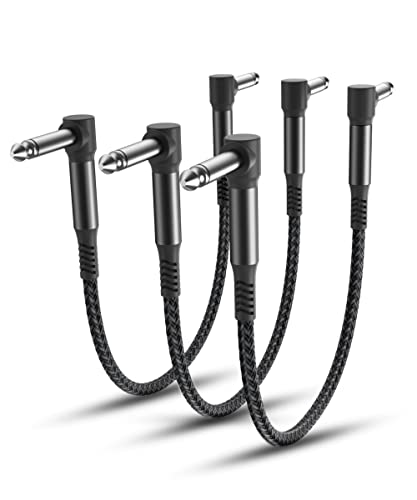 RUXELY 6.35mm Gitarren Patchkabel 0.3M 3Pack,90 Grad 1/4" Stecker Instrument Pedal Kabel,30CM Guitar Klinkenpatchkabel,Winkel Patch Cable für Gitarreneffekte,Gitarre/Bass Effektpedale,Pedalboard von RUXELY