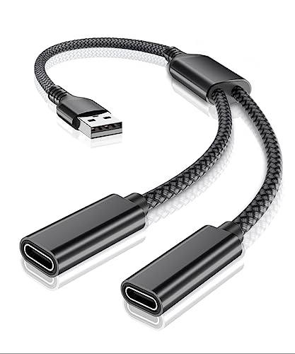 RUXELY USB auf Doppel USB C Buchse Adapter,Dual Typ A Ladekabel Splitter für MagSafe iPhone 12 13 15 Pro Max 14,XR,iPad Air 5 Mini 6,Samsung Galaxy S23,Tab S9 Ultra,S22 S21 S20 S10 A13 A14 A21 A40 A53 von RUXELY